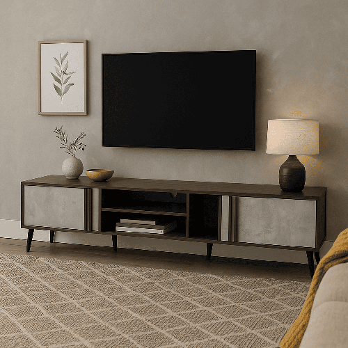 طاولة تلفزيون بلازما خشب ماليزي-رمادى-بنى45-40-200سم