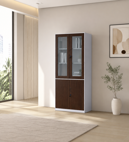 دولاب مكتبي حديد بني وأبيض مقاس 90 × 40 × 185 سم