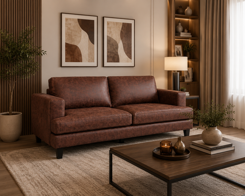 كنب استرخاء مزدوج جلد بني مقاس 191 × 50 × 84 سم