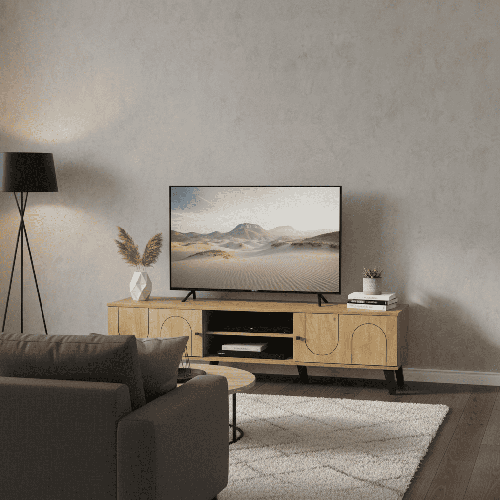 طاولة تلفاز بلازما خشب بني فاتح-2 باب  44-40-180 سم