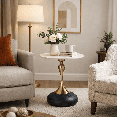    طاولة خدمة دائرية سيراميك أسود 55-45 سم