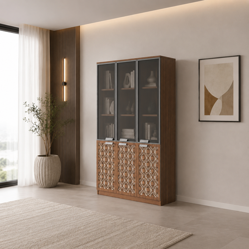 دولاب مكتبي 3 أبواب خشبي غامق مقاس 120 × 40 × 200 سم