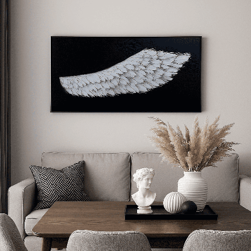 لوحة جدارية بتصميم تجريدى أسود وفضى بإطار 140-70سم