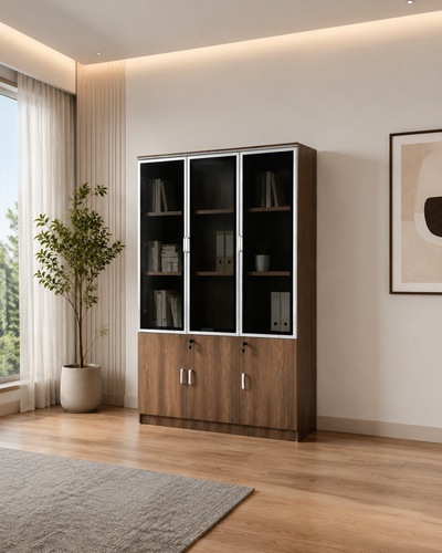 دولاب مكتبي 3 أبواب بني خشبي مقاس 120 × 32 × 190 سم