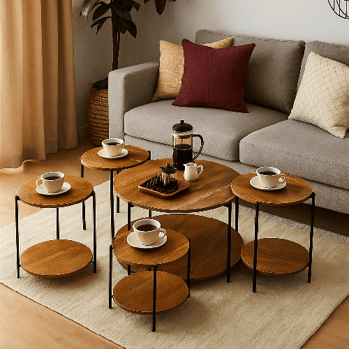 طقم طاولة خدمة دائرية 4+1 خشب