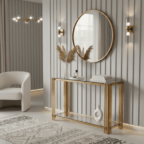  طاولة كنسول استيل ذهبي -زجاج 80-40-120 سم