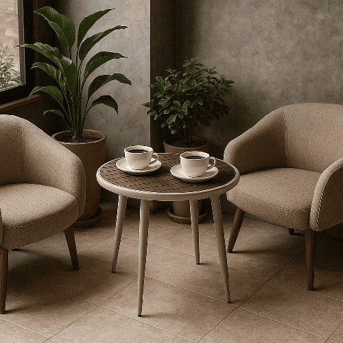 طاولة كافيه دائرى معدن-بنى-بيج 75-80-80 سم.