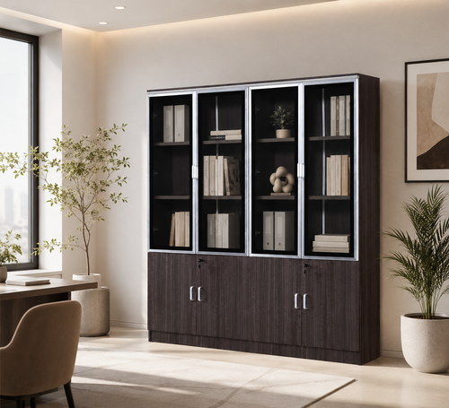 دولاب مكتبي 4 أبواب خشبي رمادي مقاس 190 × 32 × 160 سم