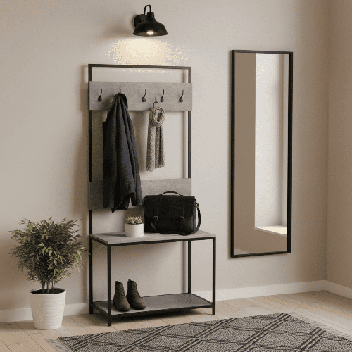 علاقة ملابس ستاند 2 أرفف -أسود مع رمادي 80-30-180 سم