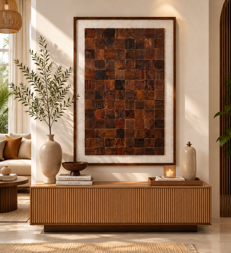 لوحة جدارية بإطار خشبي طبيعي مقاس 120 × 80 سم