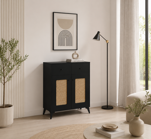 دولاب متعدد الأغراض أسود مقاس 80 × 35 × 95 سم