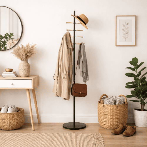 شماعة ملابس عمودية فاخرة بقاعدة ثابتة - أسود