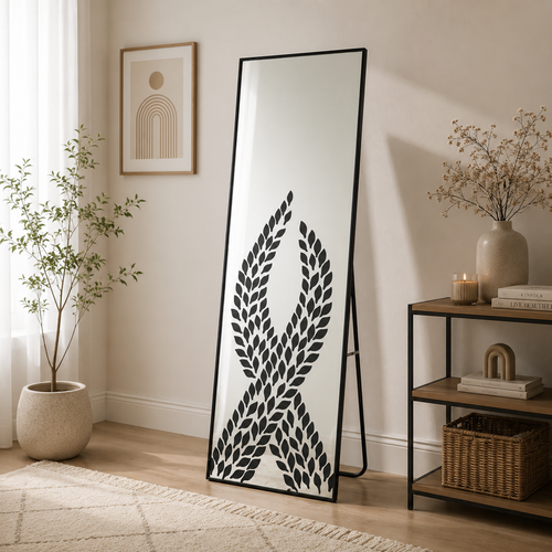 مرآة استاند بإطار أسود ونقشة زخرفية – 170 × 60 سم