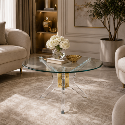 طاولة شاي أكريليك زجاج مفردة 80 × 80 × 45 سم