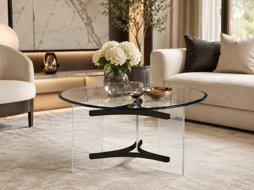 طاولة شاي أكريليك وزجاج مفردة 90 × 90 × 45 سم