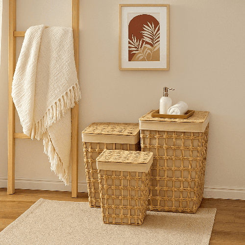 طقم سلات غسيل خوص - 3 قطع