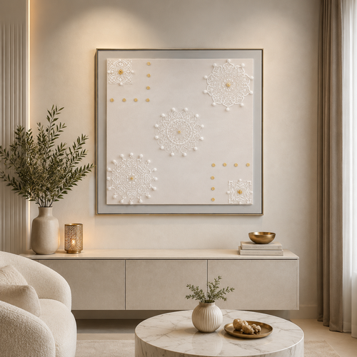 لوحة جدارية بإطار ذهبي مقاس 100 × 100 سم