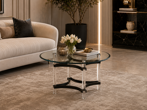 طاولة شاي أكريليك زجاج مفردة 90 × 90 × 45 سم