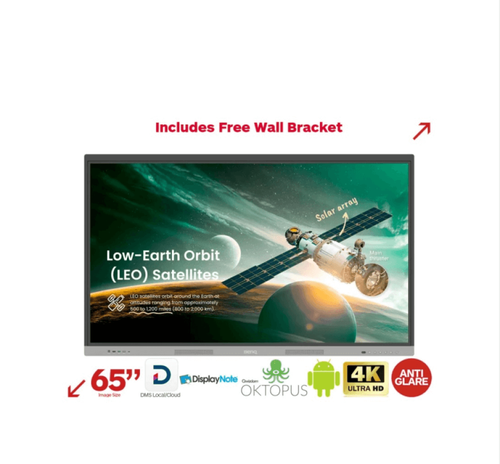 شاشة بينكيو RE6503A، 65 بوصة 4K UHD تفاعلية، لمس IR حتى 40 نقطة، EZWrite 6، InstaShare 2، شاشة مضادة للجراثيم