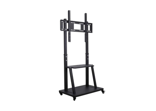 FTTEGO KZE58 Mobile TV Floor Stand for 65–86 Inch Screens, Adjustable Height 450 mm, 180 kg Load Capacity, Heavy Duty Steel Frame with Wheels and Shelf – Black