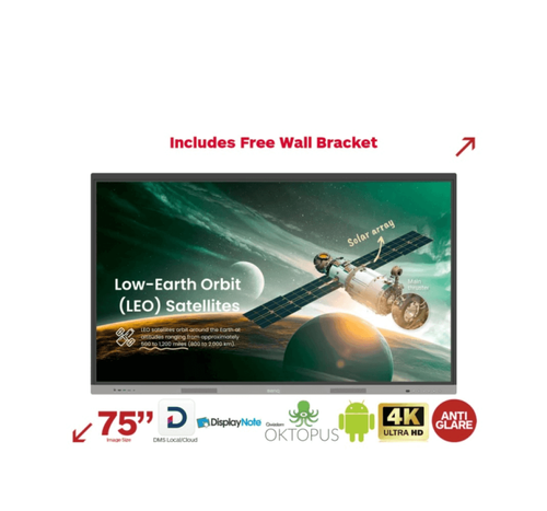 شاشة بينكيو RE7503A، 75 بوصة 4K UHD تفاعلية، لمس IR حتى 40 نقطة، EZWrite 6، InstaShare 2، شاشة مضادة للجراثيم