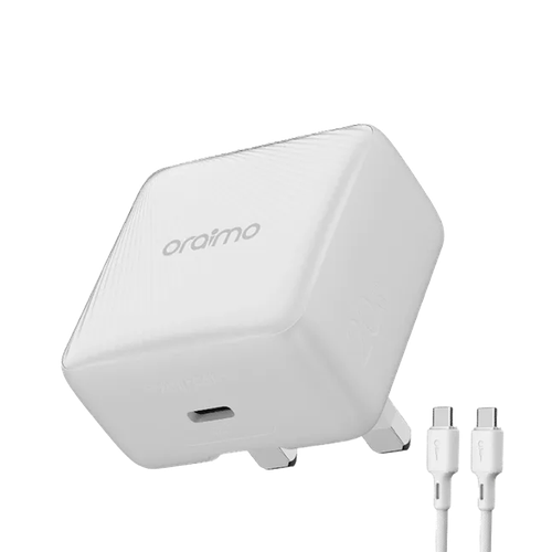 شاحن جداري أورايمو بوركيوب شيك بتقنية GaN بمنفذ USB-C وبقوة 20 واط مع سلك شاحن - أبيض