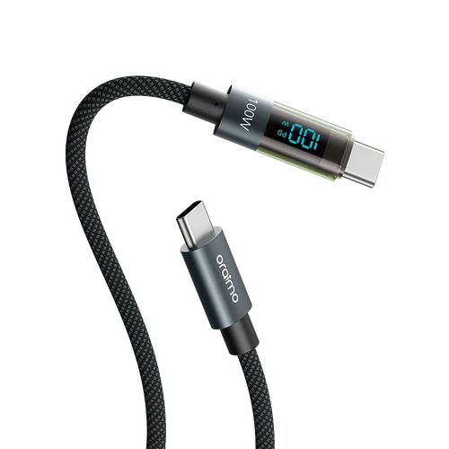 سلك شاحن أورايمو ديجي لاين من USB-C الى USB-C بطول 1.2 م وبقوة 100 واط بشاشة مدمجة - أسود