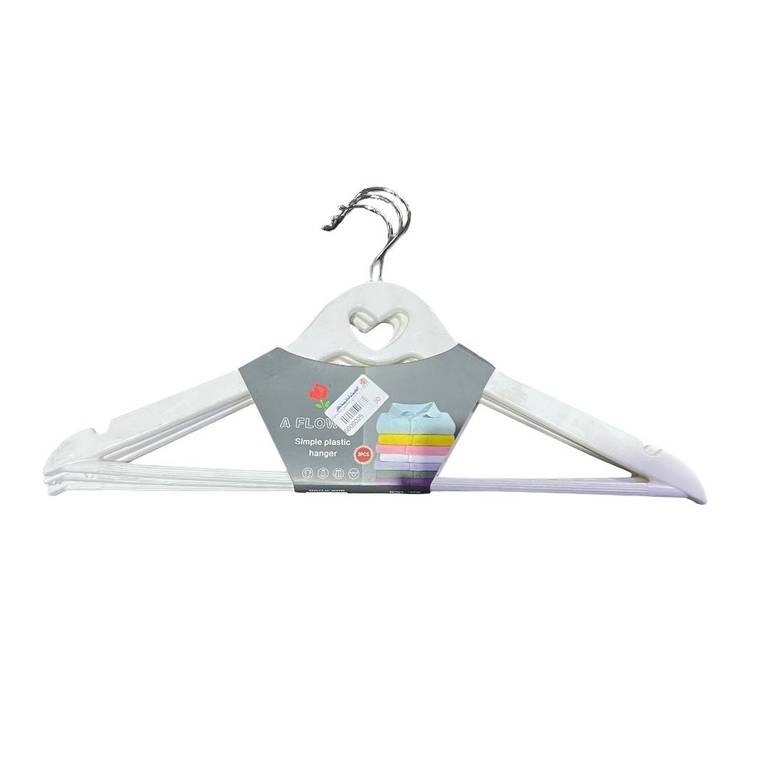 Set of White Plastic Clothes Hangers (Heart Design) with Metal Hook