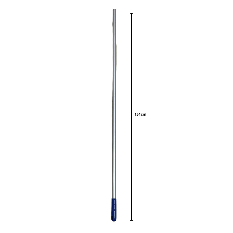 A 151 cm metal broomstick with a comfortable blue handle.