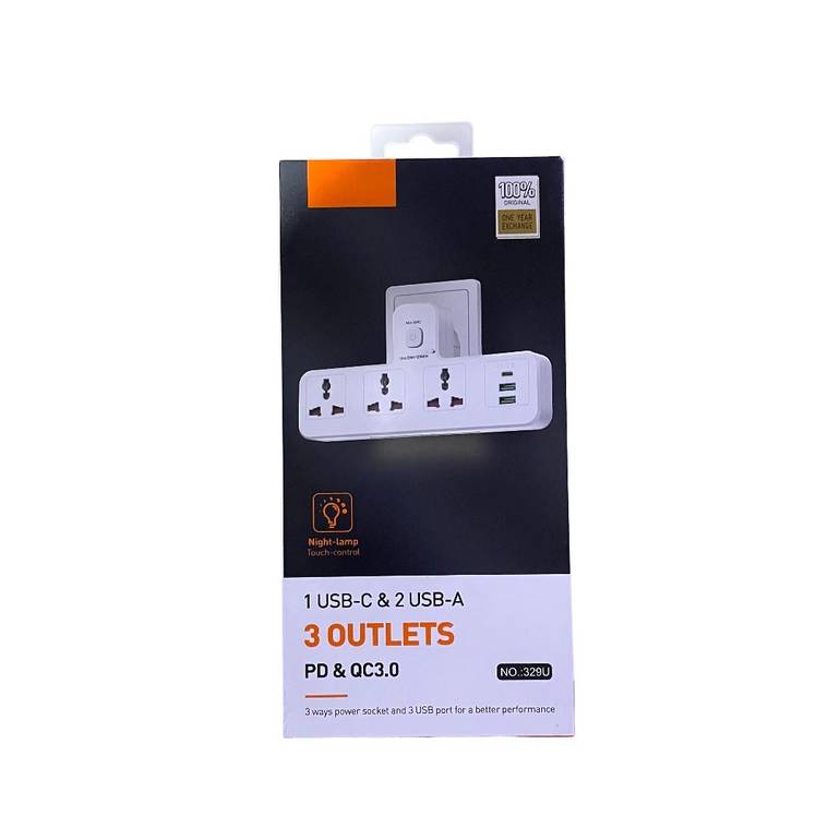 مقبس كهربائي متعدد المنافذ مع شاحن USB