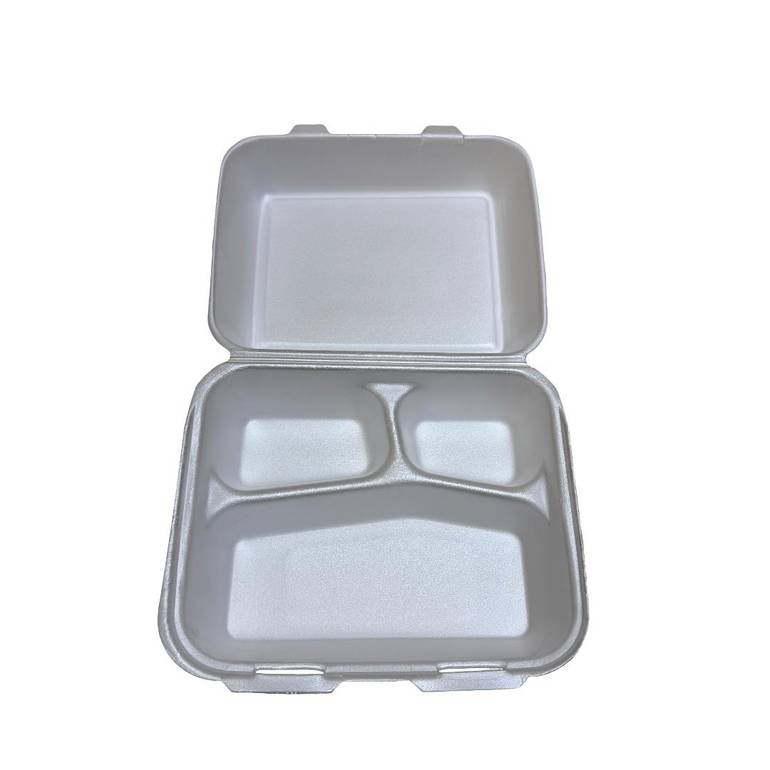 3-Compartment Hinged Foam Takeout Container