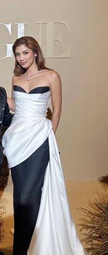 Distinctive black and white evening dress