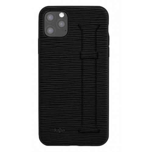 جراب Kajsa المصنوع من الجلد الطبيعي بتصميم مموج لهاتف iPhone 11 Pro Max باللون الأسود