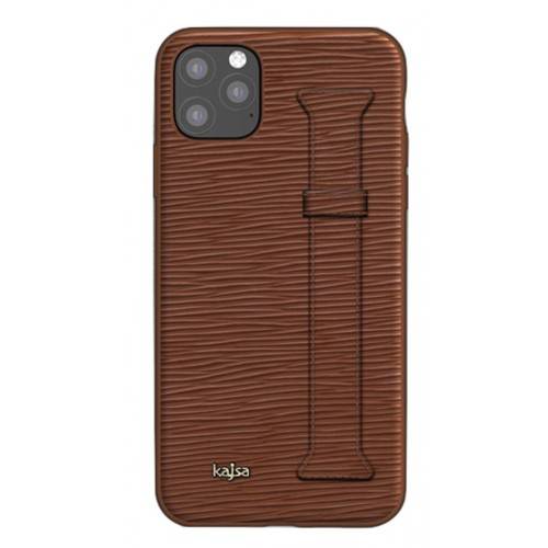 جراب Kajsa المصنوع من الجلد الطبيعي بتصميم مموج لهاتف iPhone 11 Pro، بني