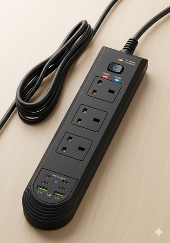 شريط طاقة بثلاثة منافذ كهربائية، وأربعة منافذ USB-C، ومنفذي USB، بقدرة 3250 واط
