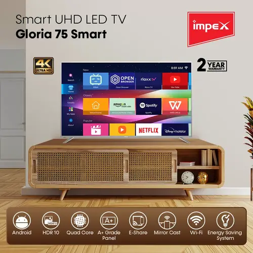 تلفزيون إمبكس الذكي بتقنية QLED فائق الوضوح 4K مقاس 75 بوصة - GLORIA-75Q-SMART