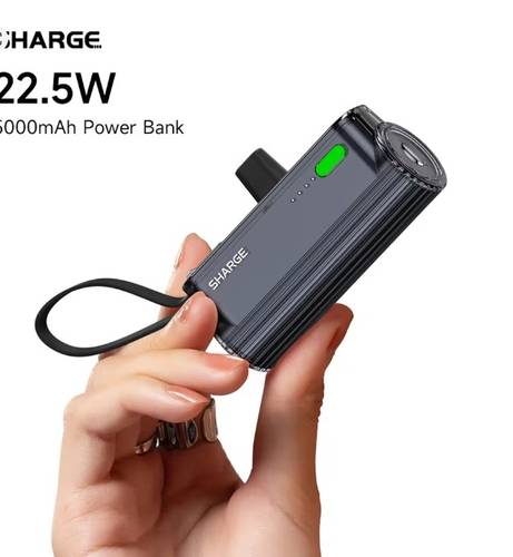 شاحن محمول SHARGE بسعة 5000 مللي أمبير، نحيف وصغير الحجم، شحن سريع PD، منفذ USB-C مزدوج، متوافق مع آيفون وسامسونج