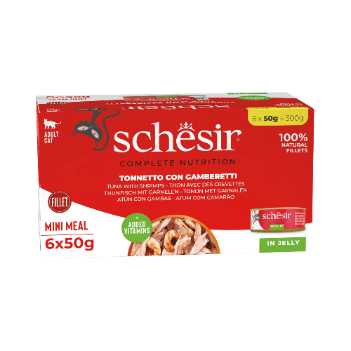 Schesir Cat Wet Food 6x50g - Tuna with shrimps In Jelly