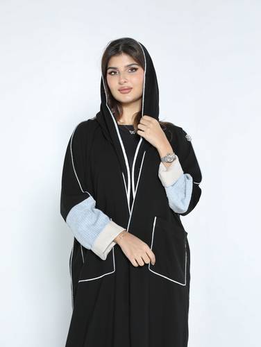 عباية كريب سماوي وبيج N192