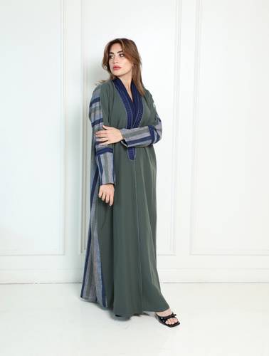 عباية لينن بالوان كحلي وزيتي N321