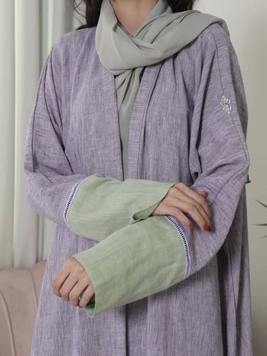 عباية لينن موف مع طرحه تفاحي N366