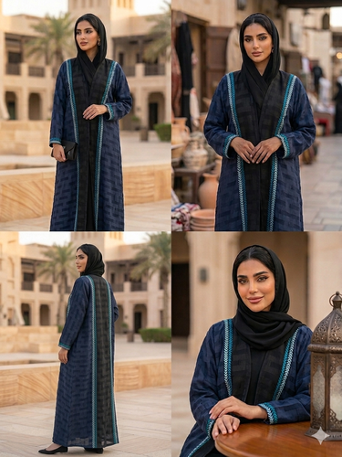 عباية كحلية بتطريز أسود أنيق N358