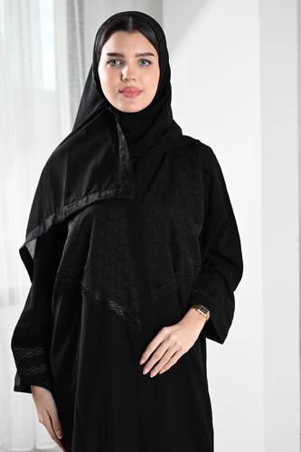 عباية كريب اسود في اسود N221