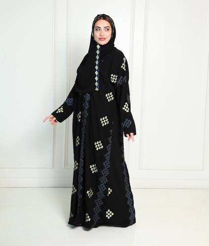عباية كريب مطرزه بالكامل تطريز خيالي انيق N329