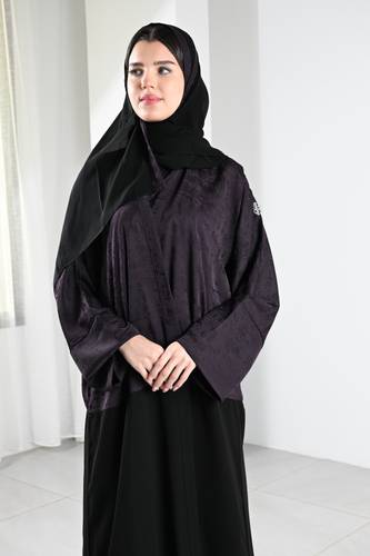 عباية كريب موف غامق واسود N211