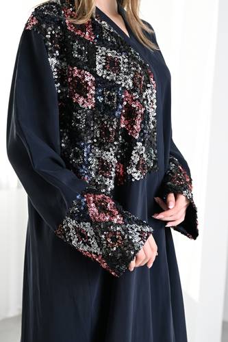 عباية كريب مغسول كحلي وترتر N231