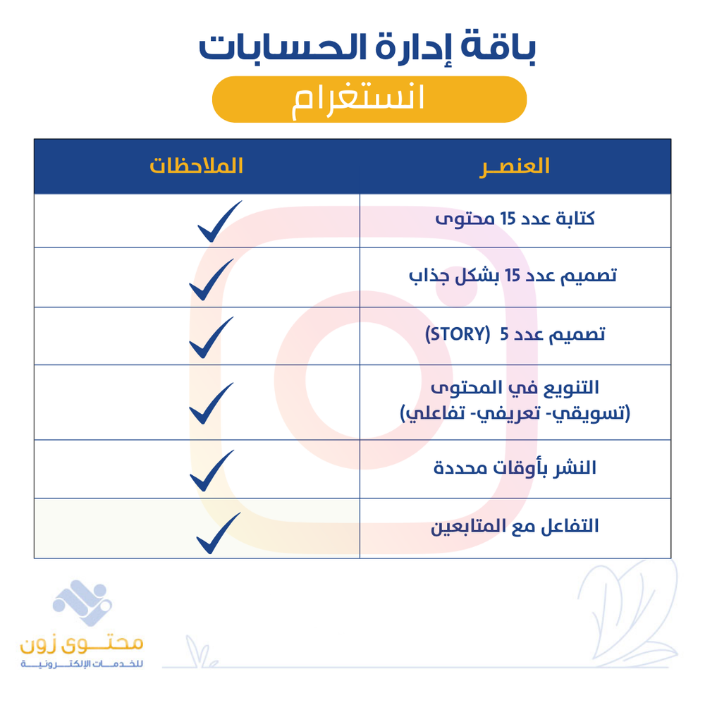 إدارة حساب الانستغرام - الباقة الأساسية