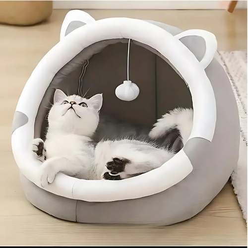 سرير قطط  مبطن و مريح مع تصميم اذن الدب 