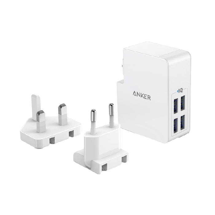 شاحن جداري انكر باوربورت 27 واط مع 4 منافذ USB للشحن - ابيض