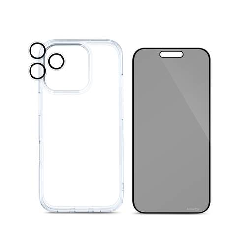 مجموعة ArmorPro 3 في 1 (واقي شاشة للخصوصية، عدسة كاميرا، وغطاء شفاف) لهاتف iPhone 16 Pro